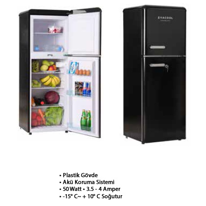 EVACOOL MARİN RETRO BUZDOLABI 138 LT 12-24 V SİYAH